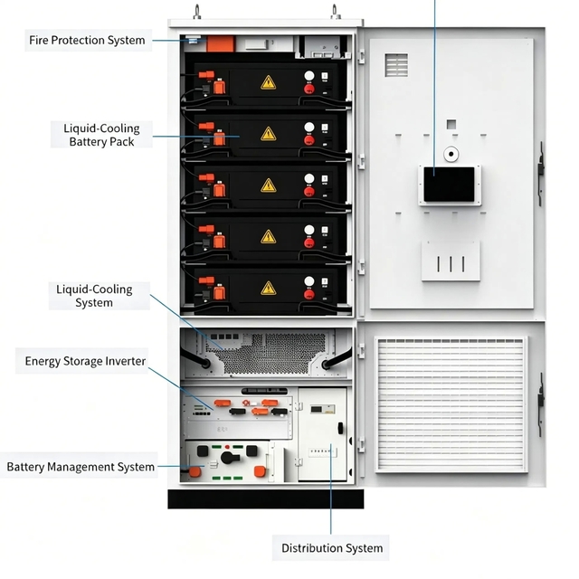 100kWh+55kW Energy Storage System with LiFePO4 Battery and IP54 Protection BESS Cabinet